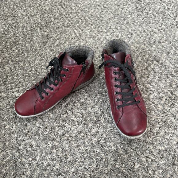 Remonte Burgundy Liv 73 Leather High Top Sneaker Ankle Boot Zip Lace 38 US 7 - Picture 2 of 9